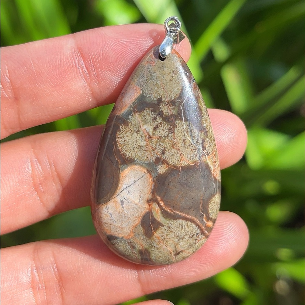 Sterling silver scenery money agate pendant 1402